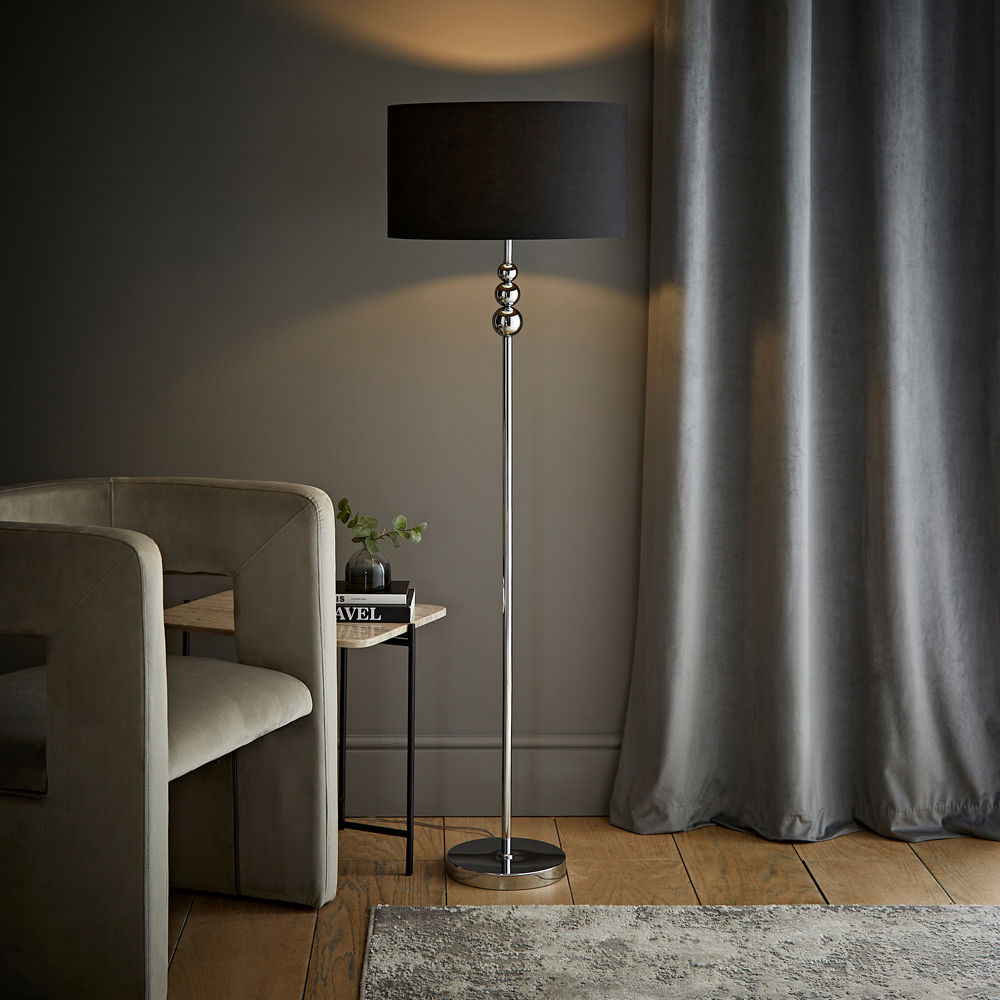 ValueLights Marissa Black Fabric Drum Shade LED Floor Lamp Image 2
