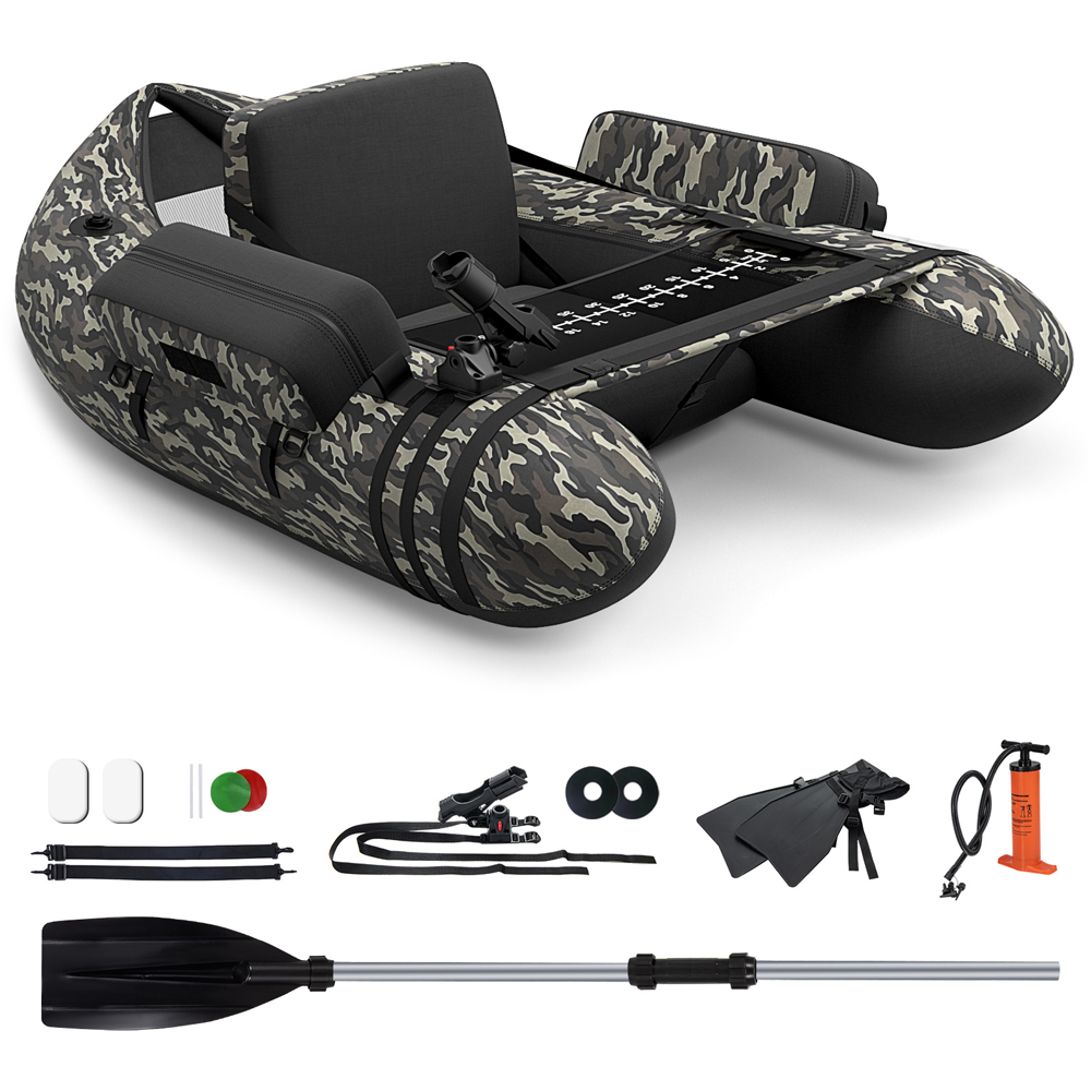 Costway Camouflage Inflatable Fishing Float Tube with Pump Image 1