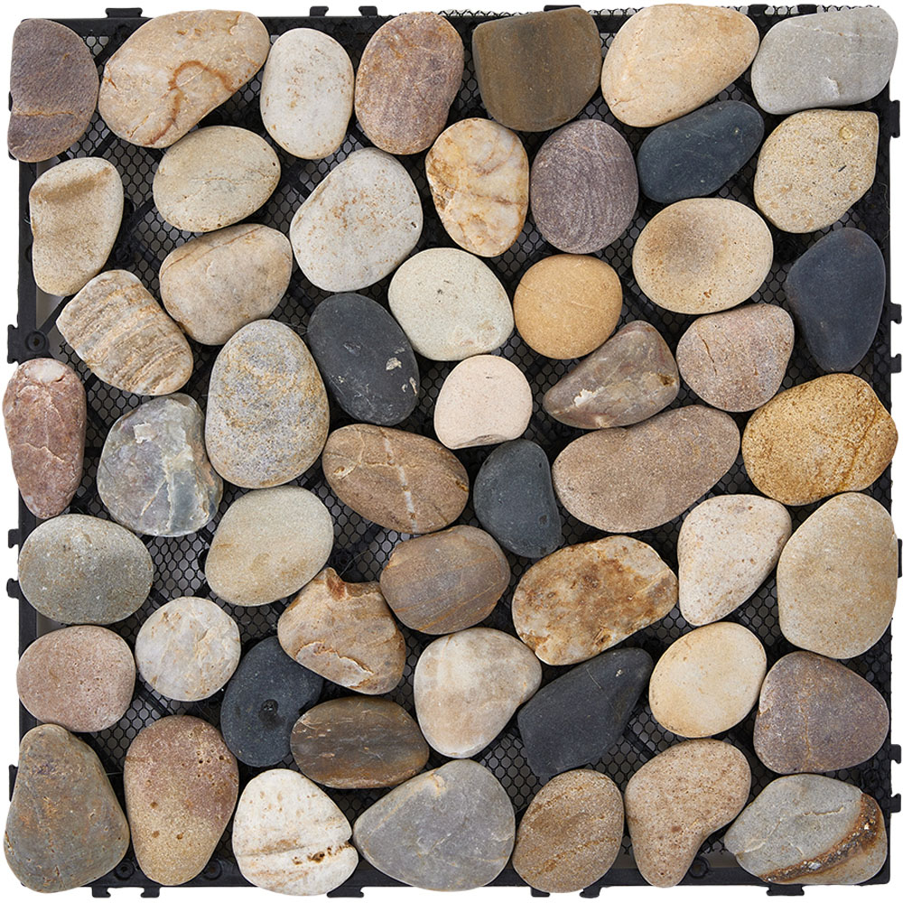 Living and Home Natural Non Slip Faux Pebble Interlocking Floor Tile 6 Pack Image 1