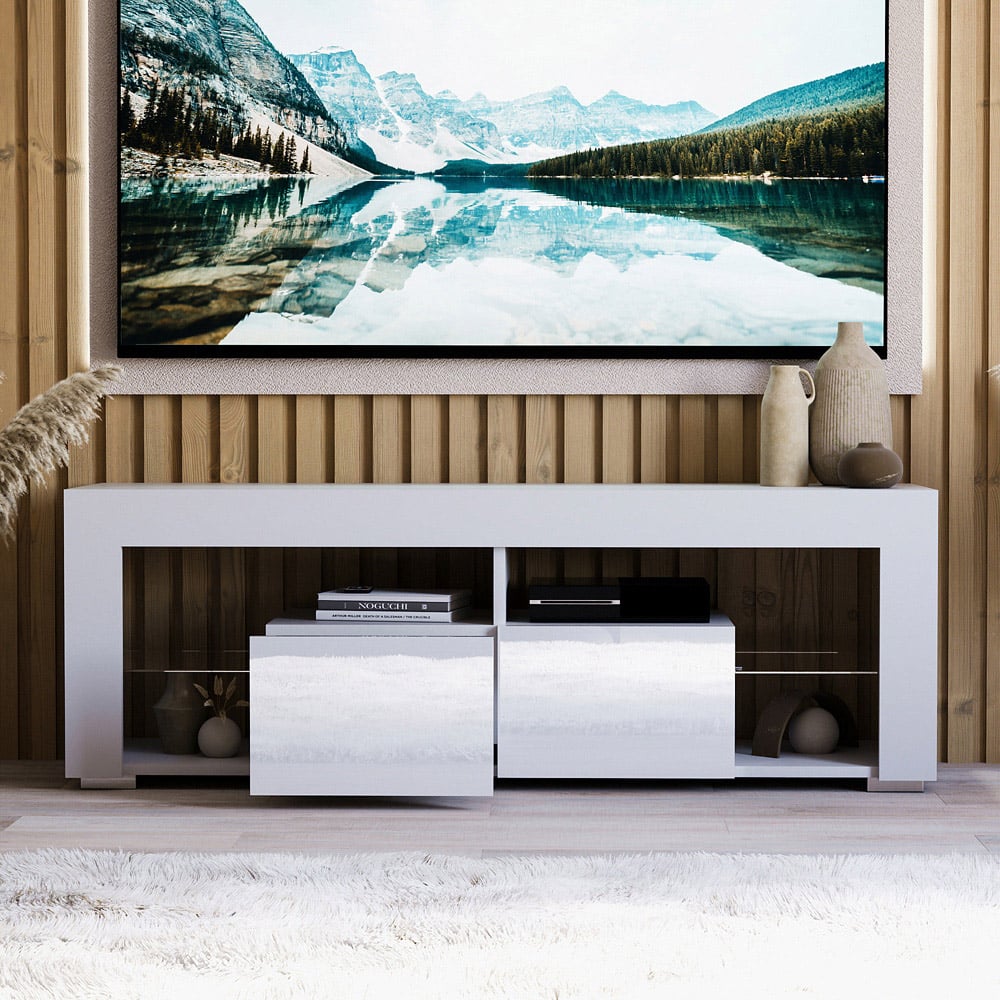 Vida Designs Luna 2 Drawer 2 Shelf White LED TV Unit Image 6