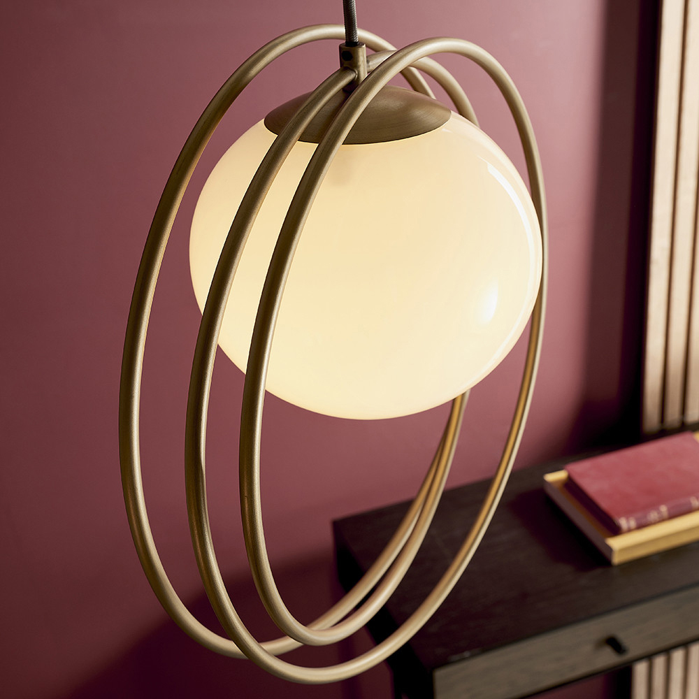 Merano Bergamo Gloss Opal Glass Shade Brushed Gold Pendant Light Image 6