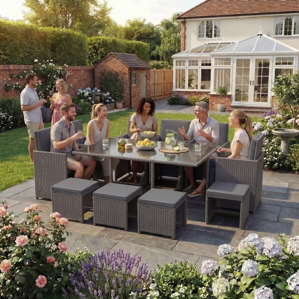 GARDEN VIDA Cuba Rattan 10 Seater Garden Dining Set Grey Image 3