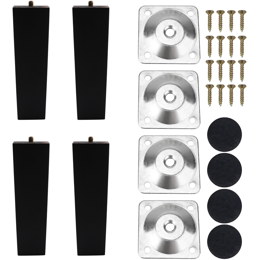 Living and Home Black Square Solid Oak Wood Furniture Leg 16cm 4 Pack Image 4