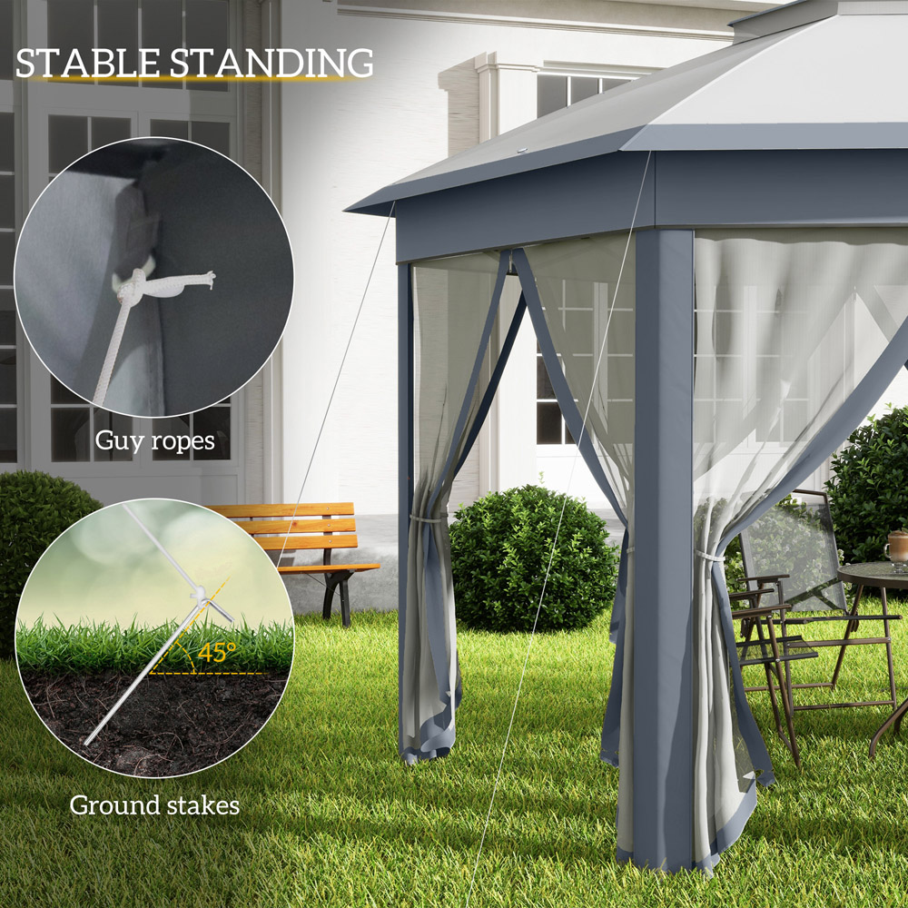 Outsunny 4 x 4m Grey Hexagon Marquee Patio Gazebo with Sides Image 5