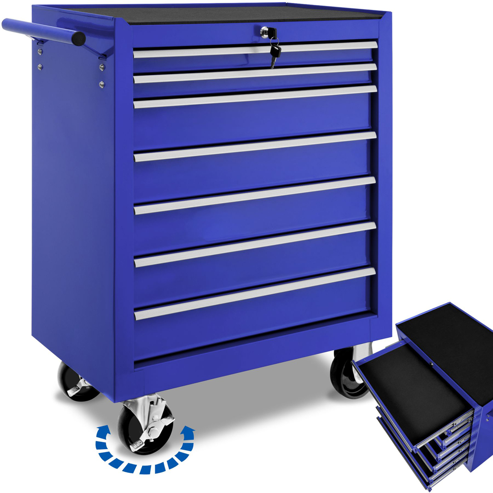 tectake 7 Drawer Blue Tool Chest of Drawers with Wheels Image 3