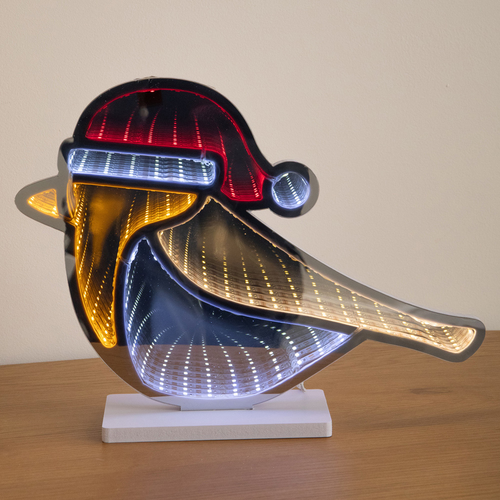 Samuel Alexander LED Light Up Robin Infinity Mirror Christmas Decoration 32cm Image 4