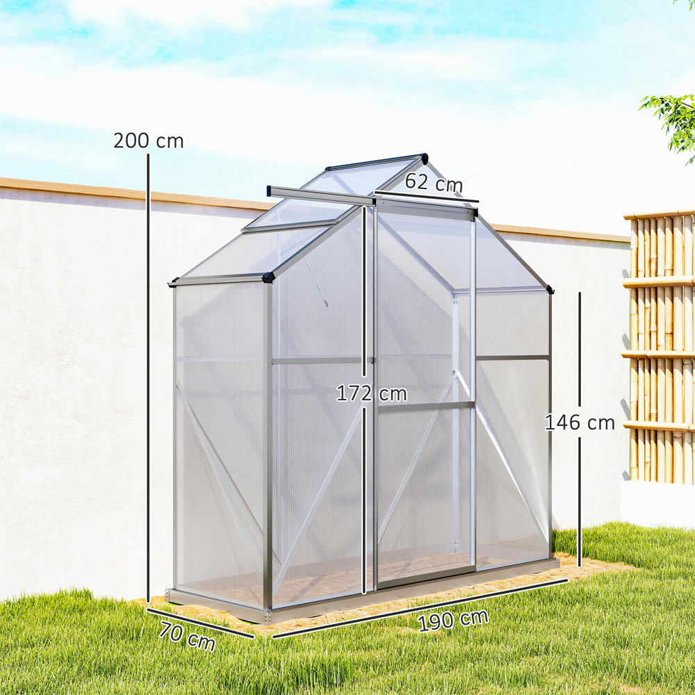 Outsunny 6 x 2.5ft Dark Grey Aluminium Polycarbonate Greenhouse Image 8