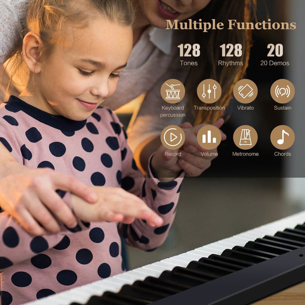 Costway MU10079GB Black 88 Key Foldable Digital Keyboard Piano with MIDI Image 3