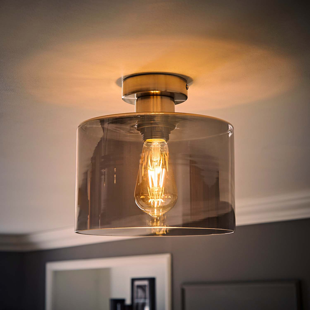 ValueLights Demi Smoked Glass Shade Brushed Chrome Flush Ceiling Light with Bulb Image 6