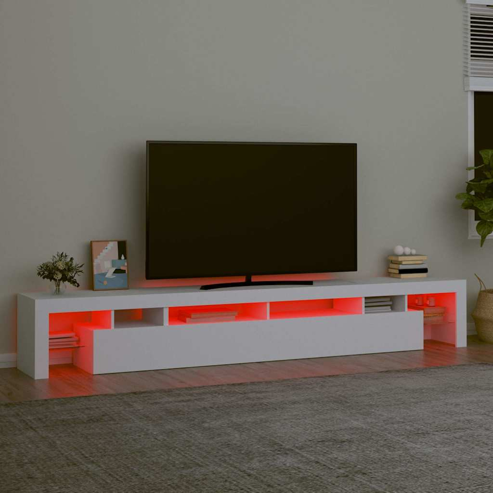vidaXL 3 Door 6 Shelf White TV Cabinet with LED Lights Image 9