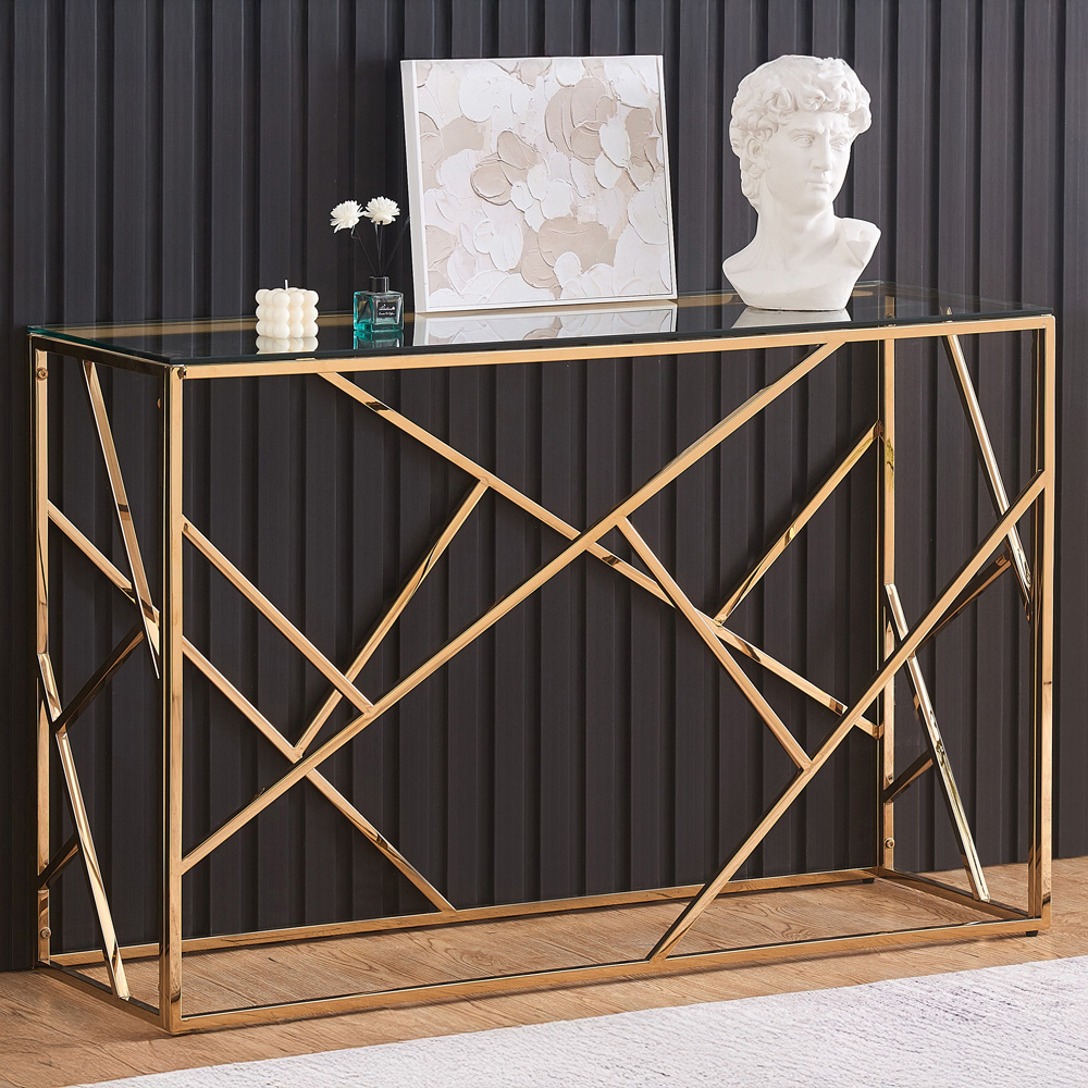 Comfy Living Gold Glass and Metal Rectangular Console Table Image 1