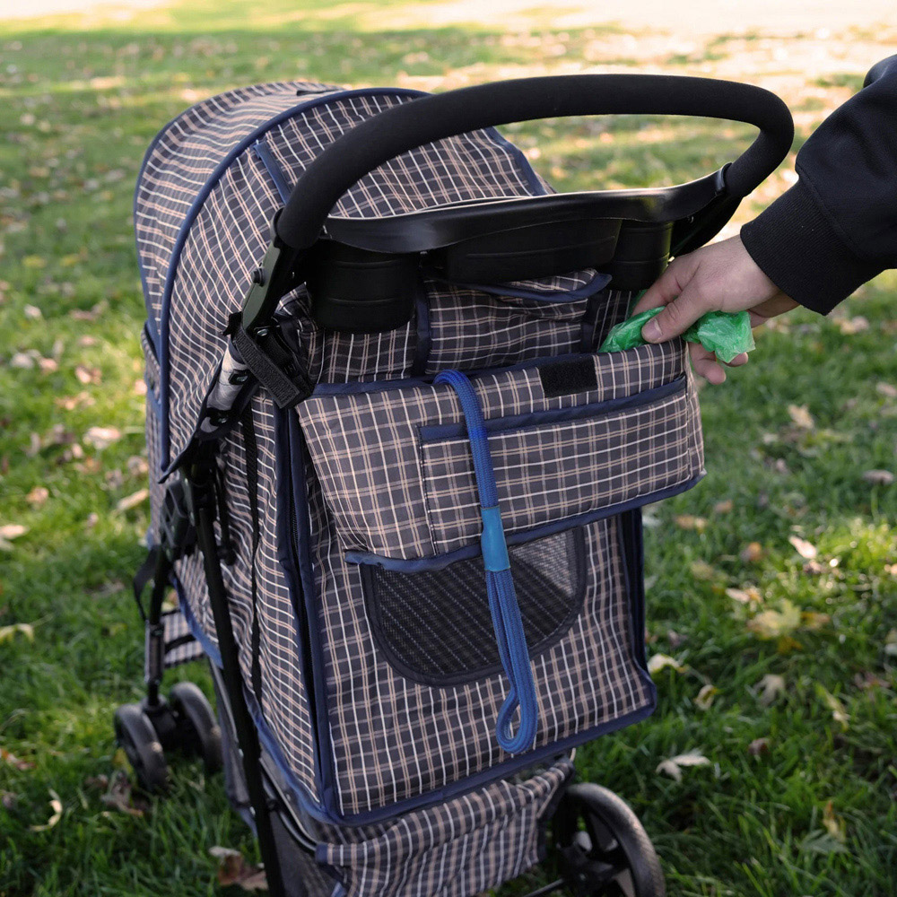 Monstershop Blue Tartan Pet Stroller Caddy Bag Image 2