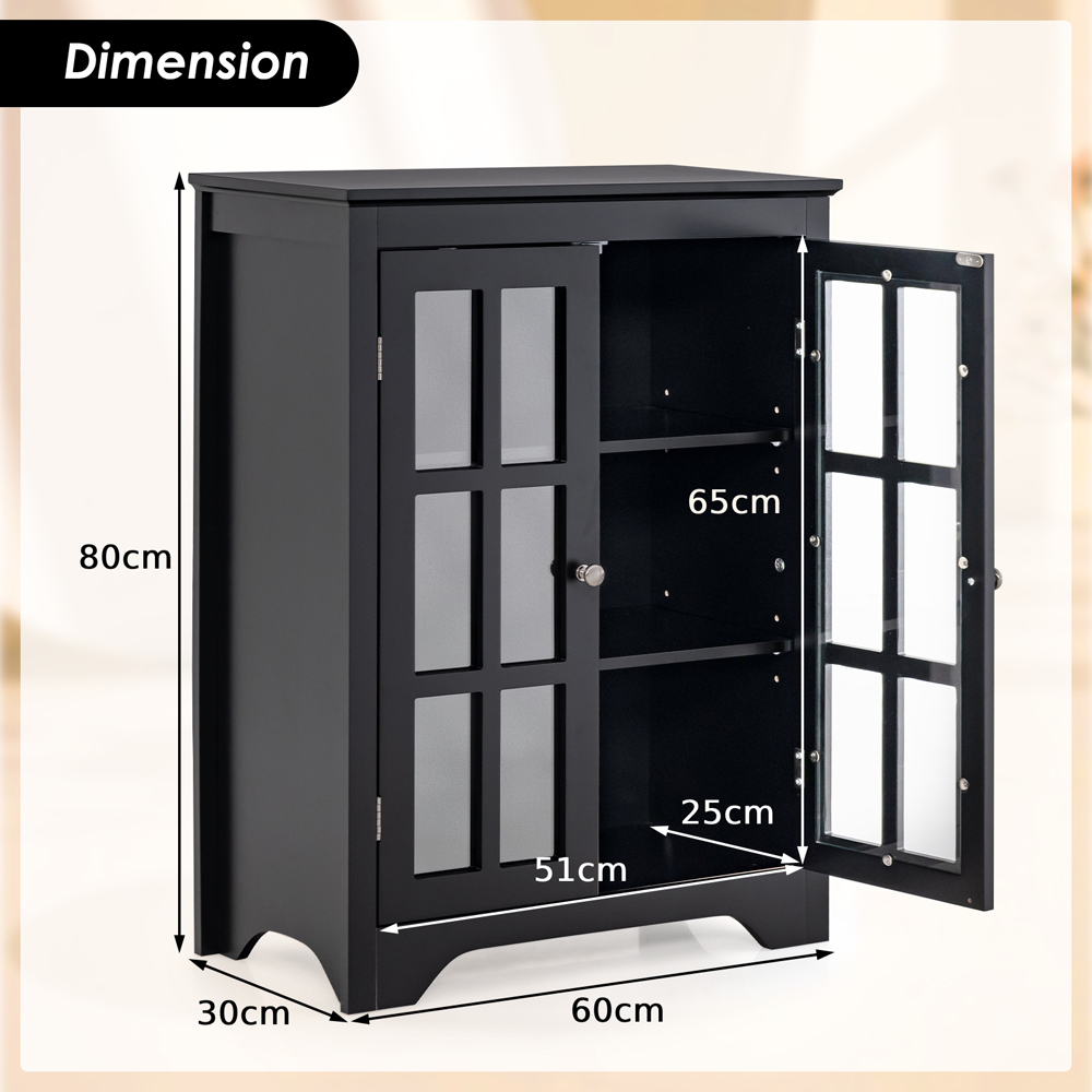 Costway 2 Door Black Glass Floor Cabinet with Adjustable Shelves Image 9