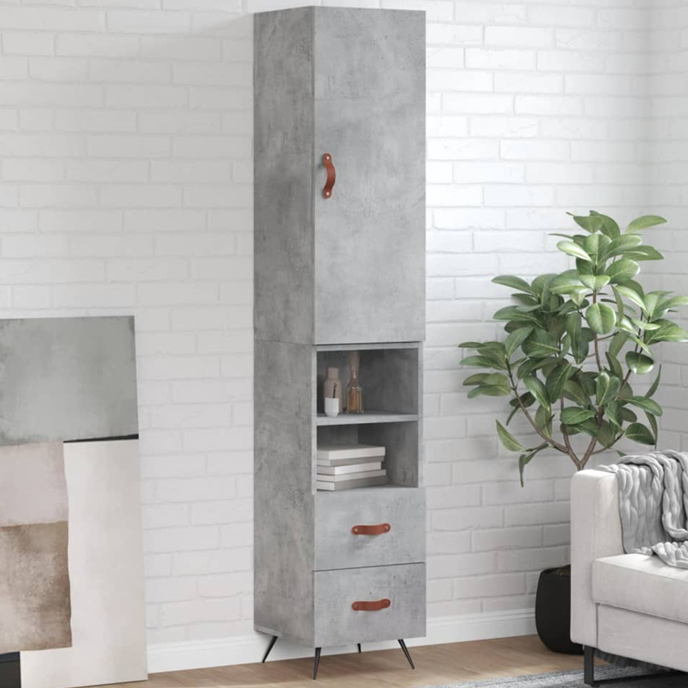 vidaXL Single Door 2 Drawer 2 Shelf Concrete Grey Tall Highboard Image 1