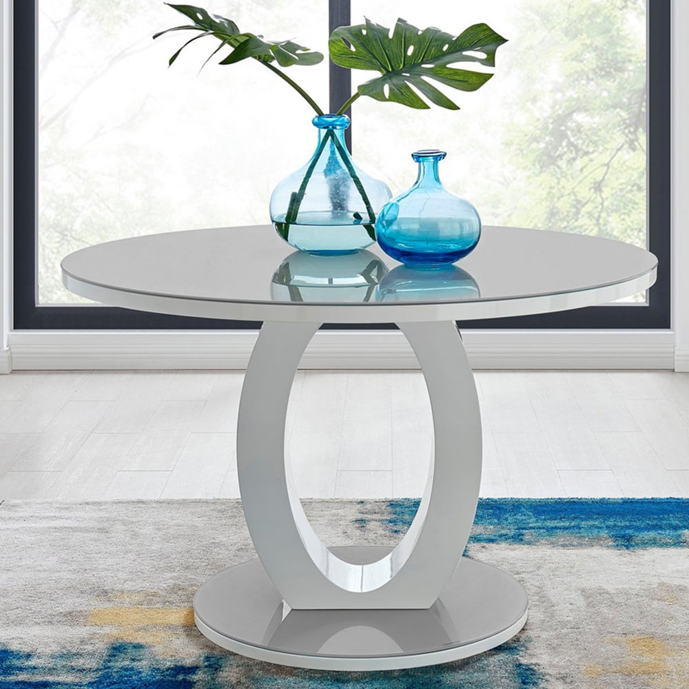 Furniturebox Lucia Valera 6 Seater Round Dining Set Grey Gloss Elephant Grey and Chrome Image 2