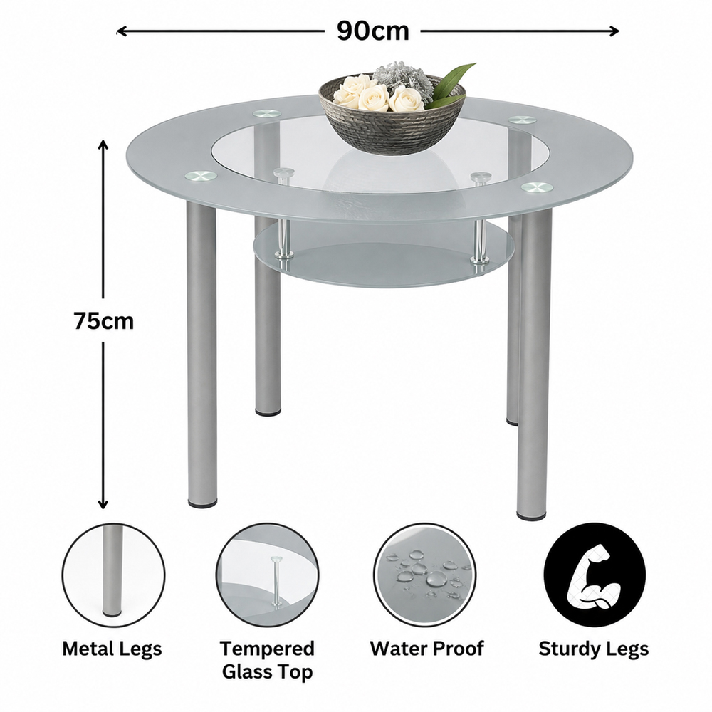 Portland Rocco 4 Seater Round Glass Velvet Dining Set Grey Image 9