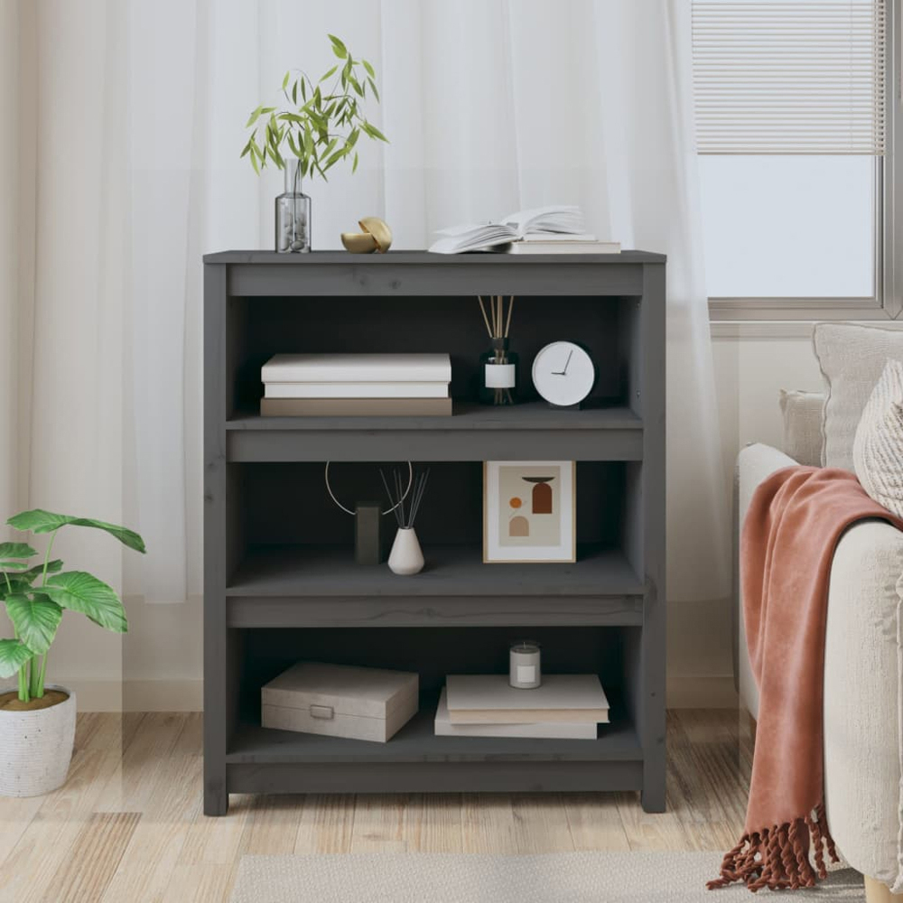 vidaXL 3 Shelf Grey Solid Pine Wood Bookcase Image 7