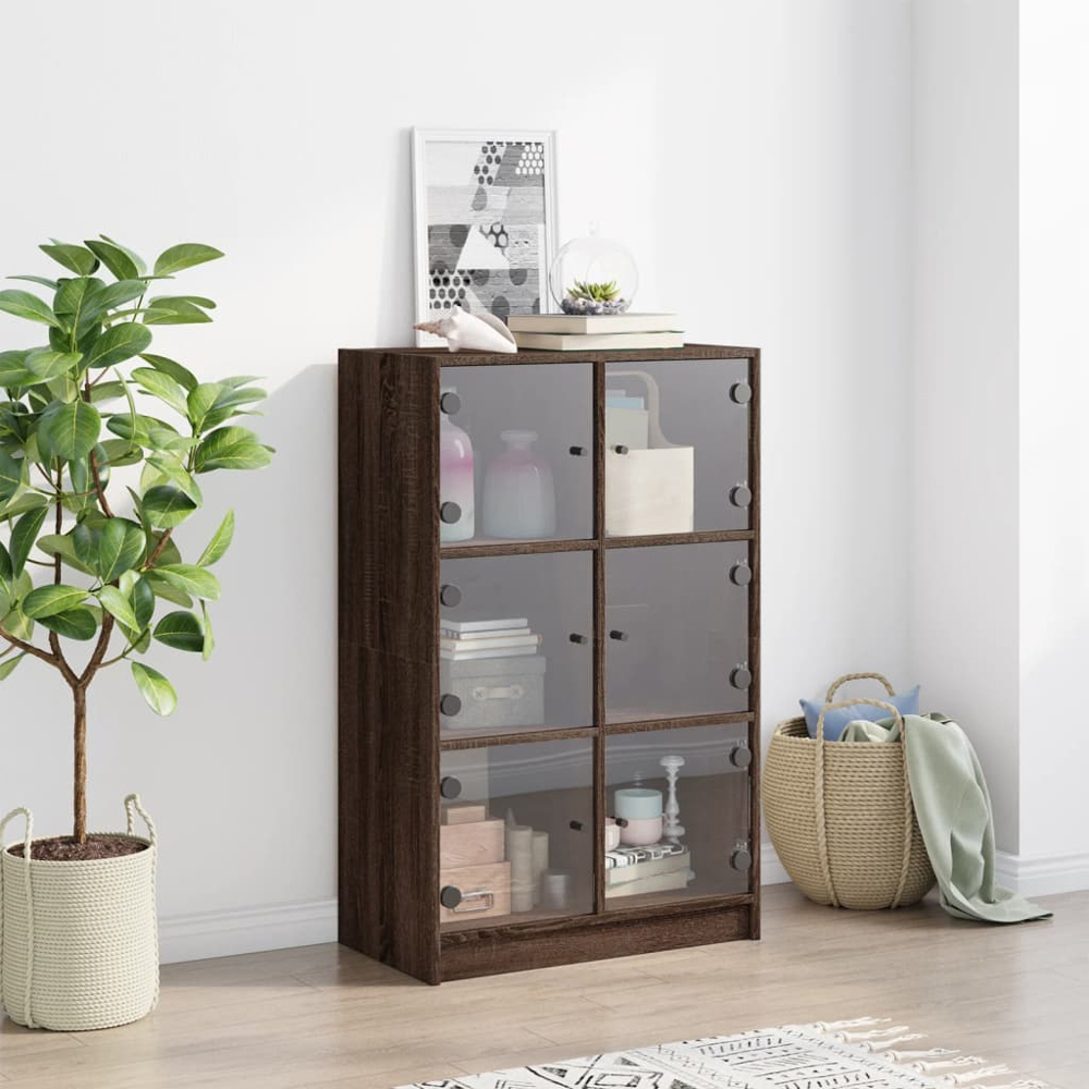 vidaXL 2 Glass Door 6 Shelf Brown Oak Highboard Image 9