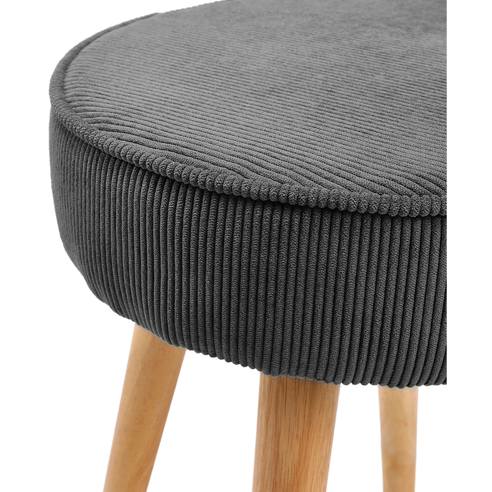 Living and Home Corduroy Round Footstool with Wooden Legs Image 4