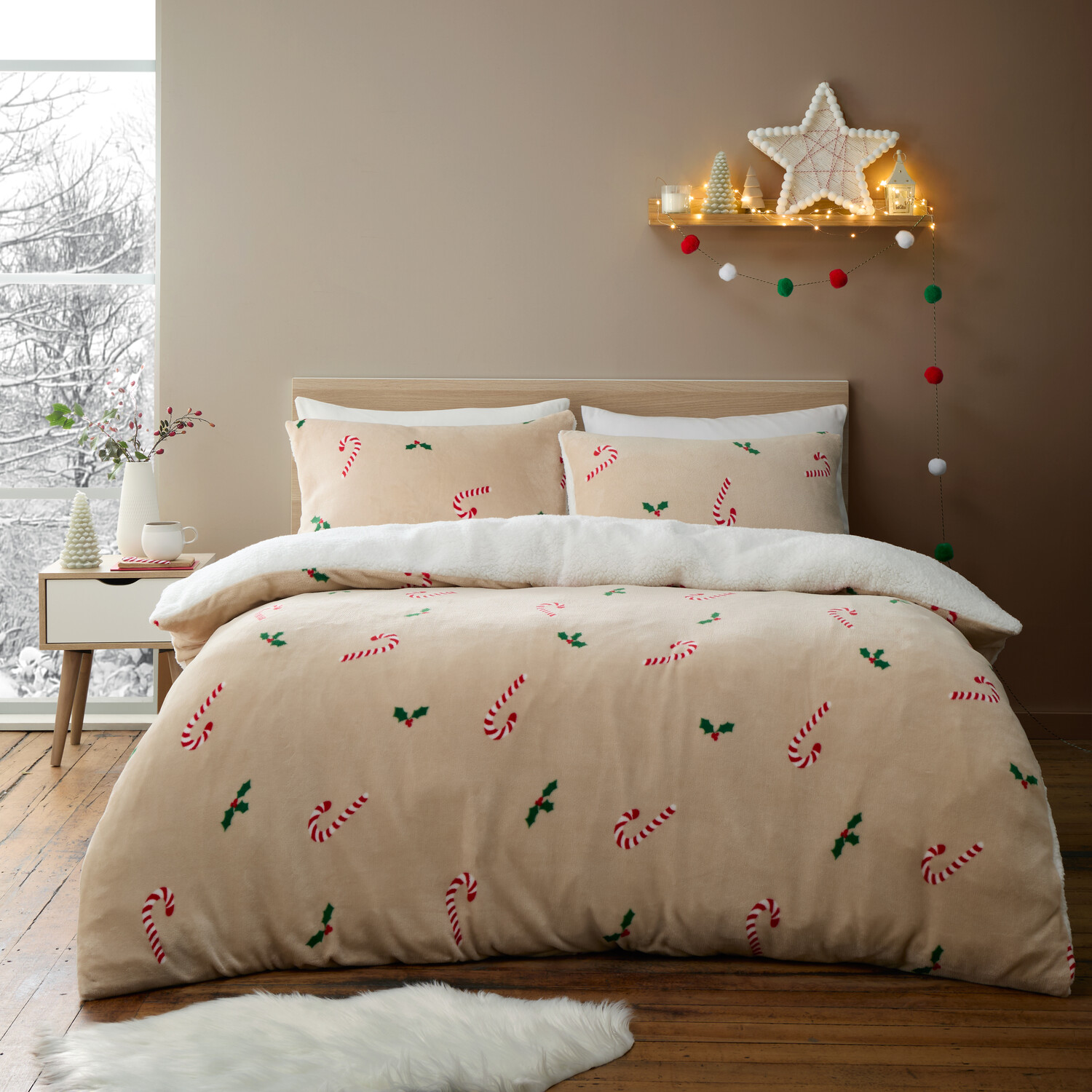 Candy Cane Fleece Duvet Set - Natural / Single Image 1