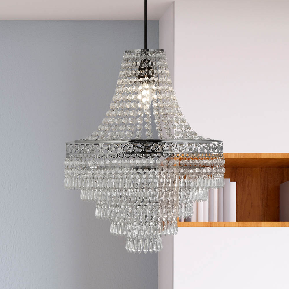Lighting Collection Large Empire Easy Fit Pendant Chandelier with Acrylic Drops Image 2