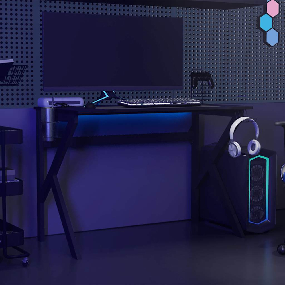 vidaXL K-Shaped Leg Gaming Desk with Headphone Holder Black 110cm Image 6