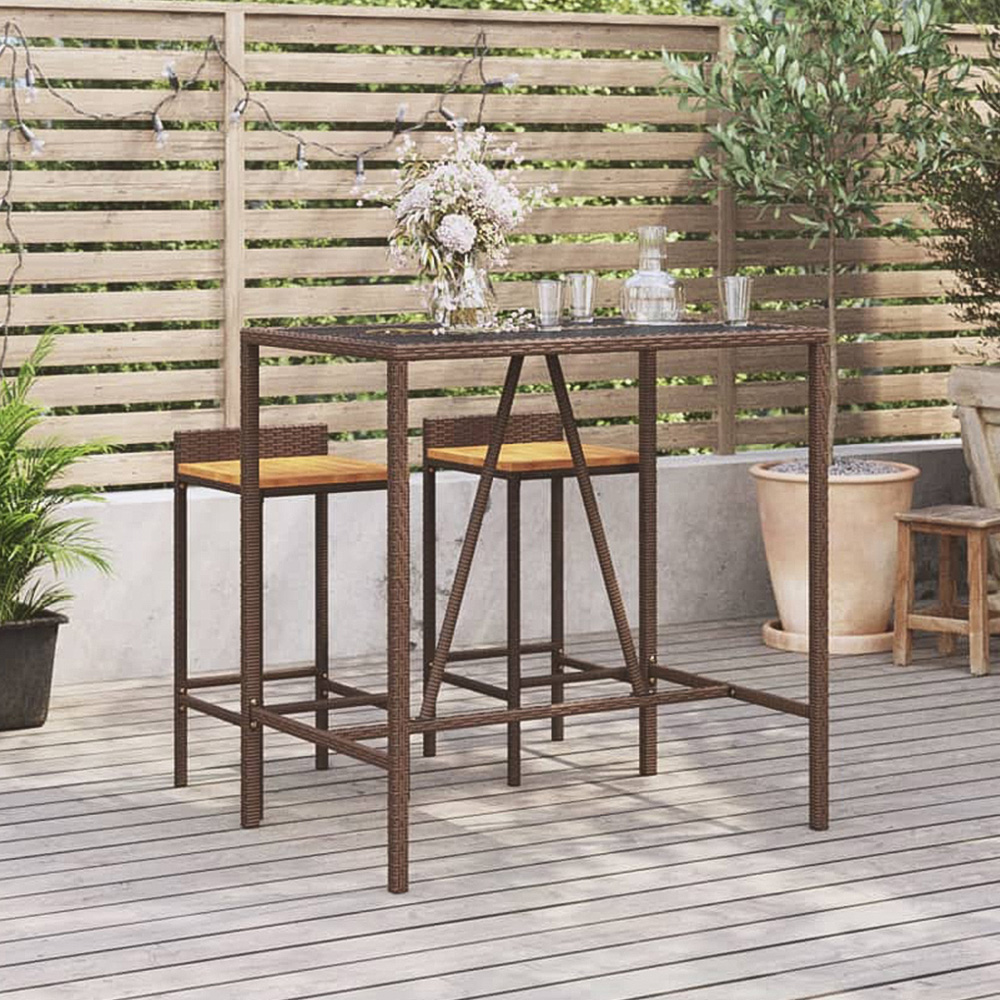 vidaXL Brown Polyrattan Glass Top Bar Table 110 x 70 x 110cm Image 1