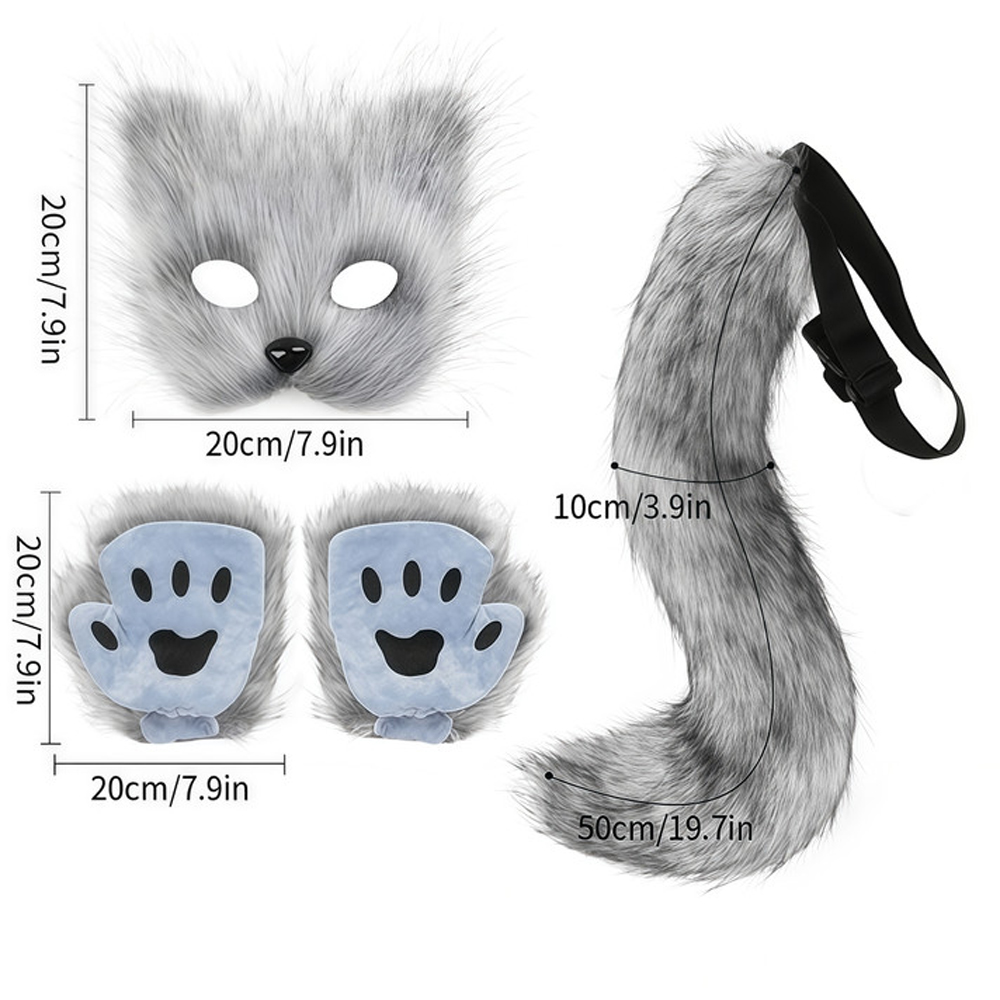Lovii Grey Mask Paw Gloves and Tail Furry Animal Cosplay Costume Set Image 3