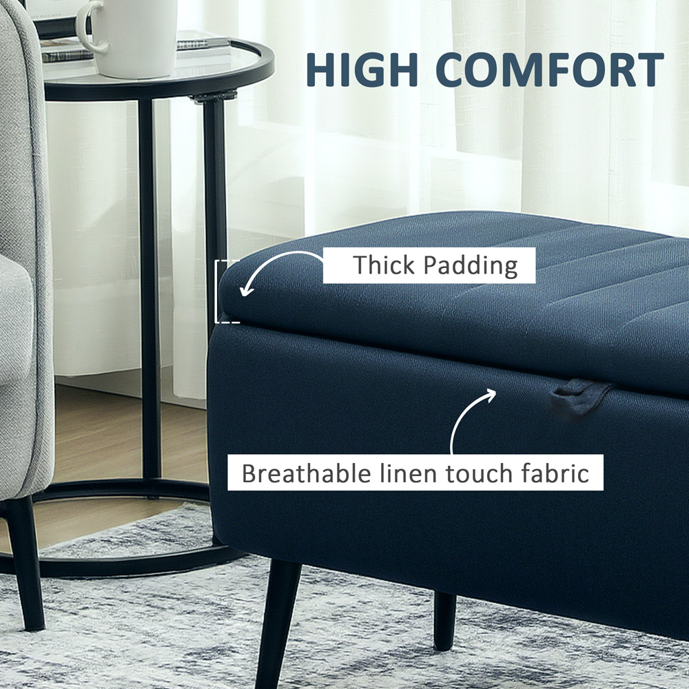 HOMCOM Blue Linen Fabric Storage Ottoman Bench Image 8