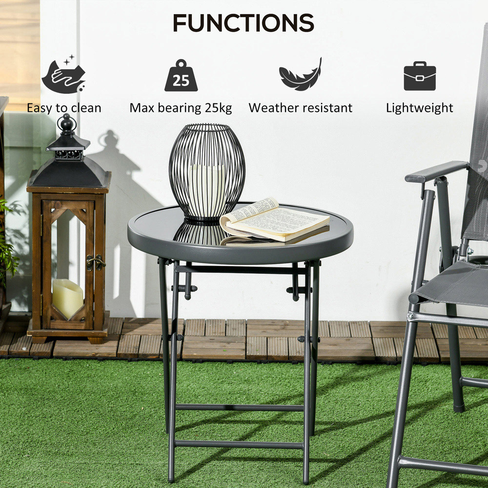 Outsunny Outdoor Round Glass Top Foldable Garden Table Image 4