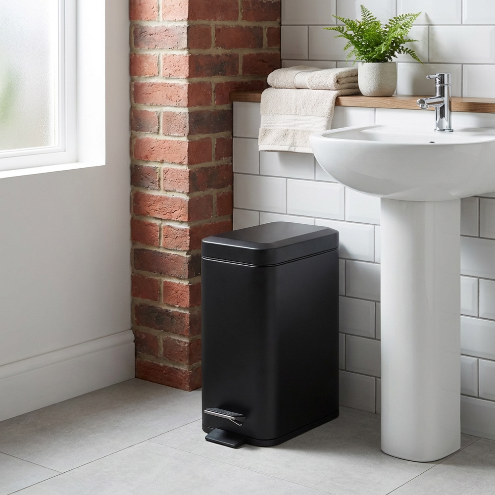 Living Solutions Black Rectangle Pedal Bin 5L Image 5