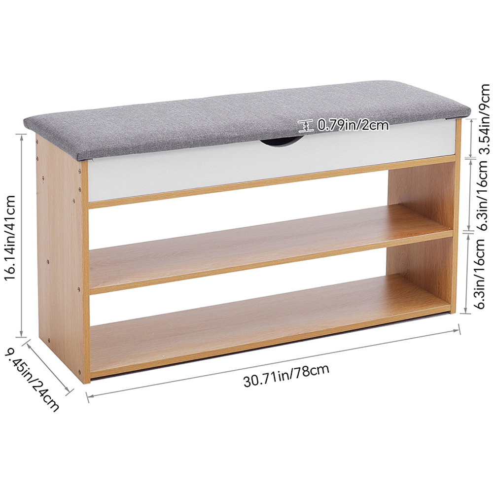 Living and Home 2 Shelf Natural Shoe Storage Bench with Hidden Compartment Image 9