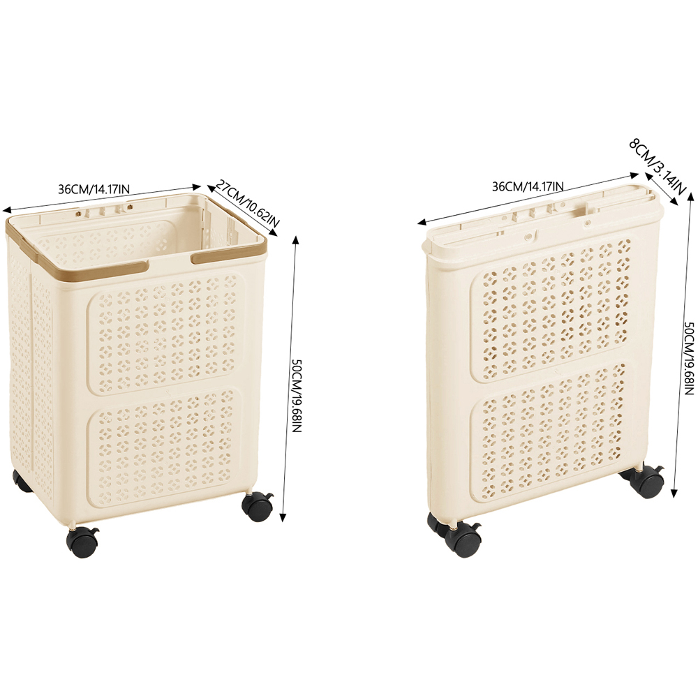 Living and Home Cream and Khaki Foldable Laundry Basket with Wheels Image 8
