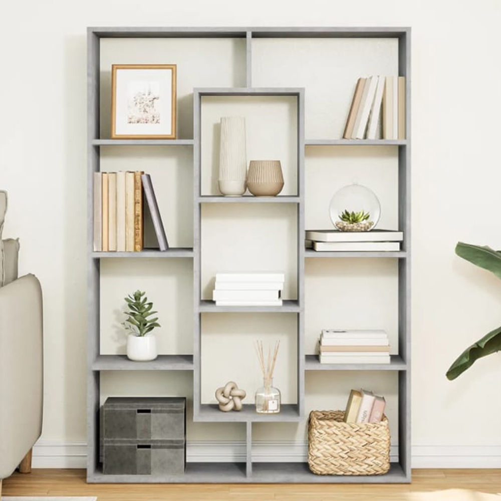 vidaXL 11 Shelf Concrete Grey Bookcase Image 1