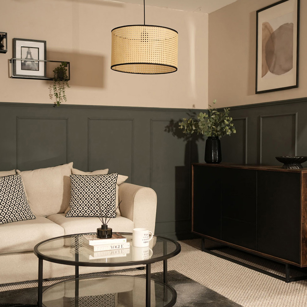 ValueLights Reni Natural with Black Ceiling Drum Lamp Shade Large Image 4