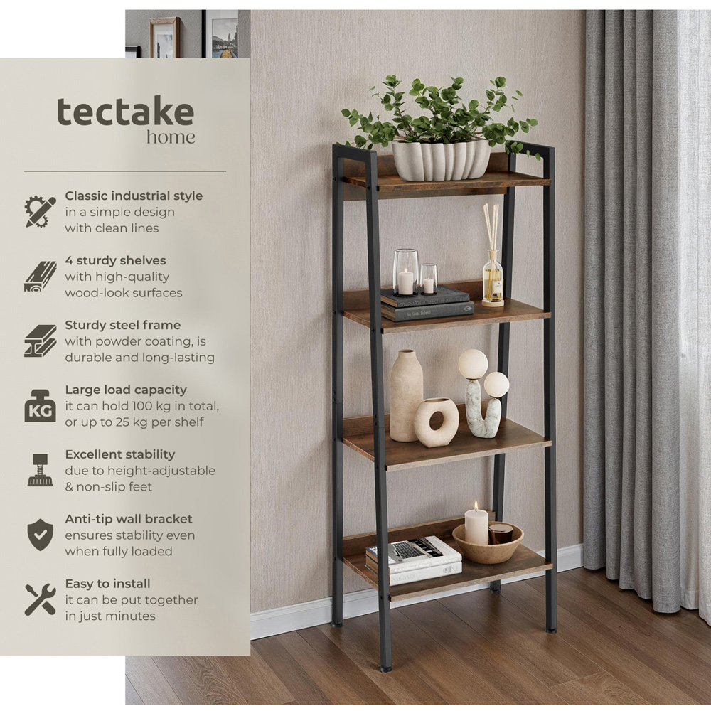 tectake 5 Shelf Dark Wood Shelving Unit 34 x 57.5 x 138cm Image 6