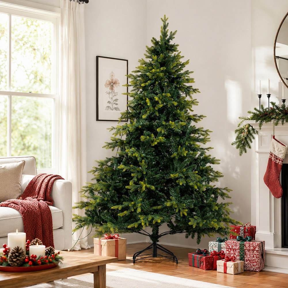 Abrihome Green Artificial Christmas Tree with 1250 Mixed Tips 7ft Image 2