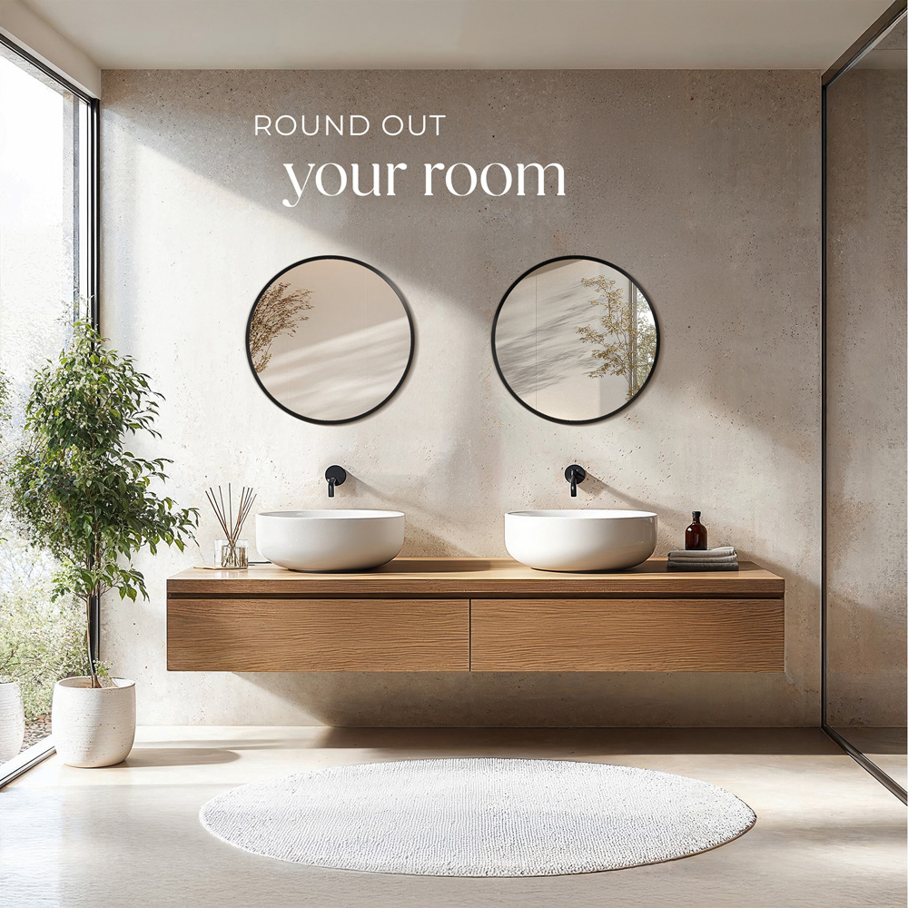 tectake Fiona Black Aluminium Frame Round Wall Mounted Mirror 50cm Image 2