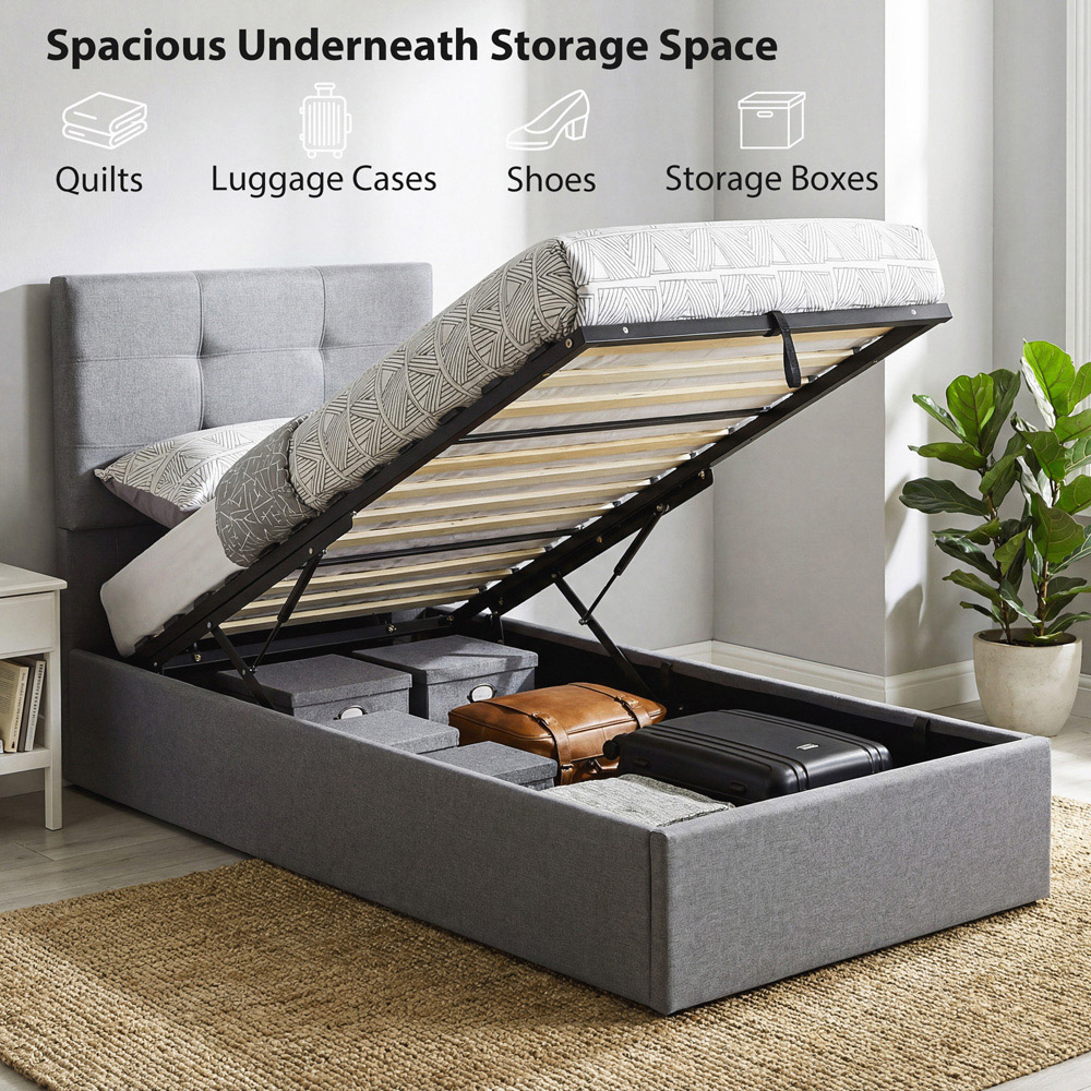 Portland Single Grey Upholstered Ottoman Bed Image 3