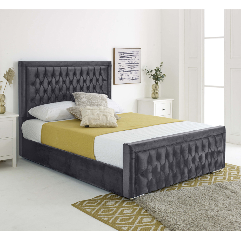 Eleganza Paloma Small Double Steel Plush Velvet Bed Frame with Headboard and Footboard Image 5