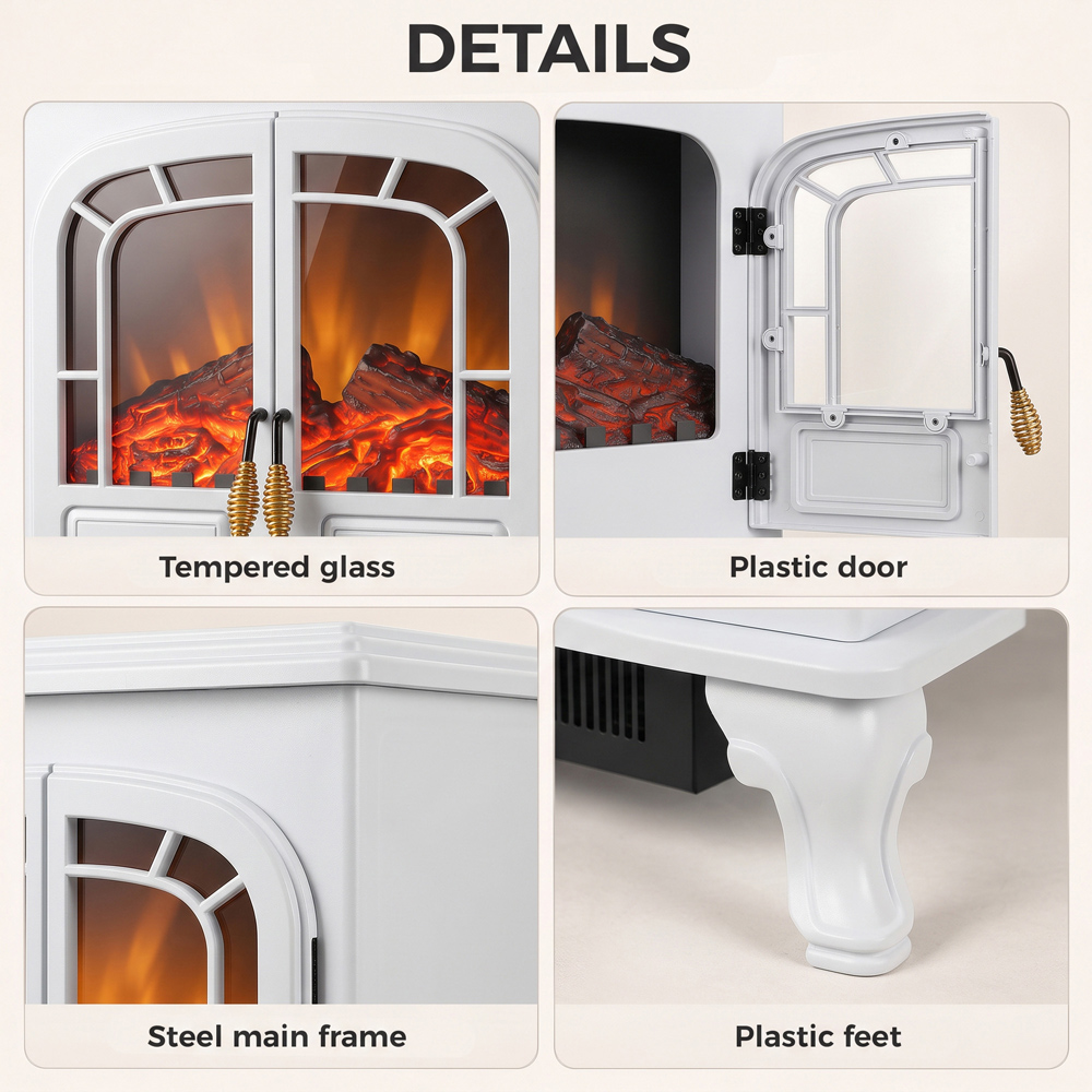 HOMCOM White Freestanding Electric Fireplace Stove with LED Fire Flame Effect Image 4