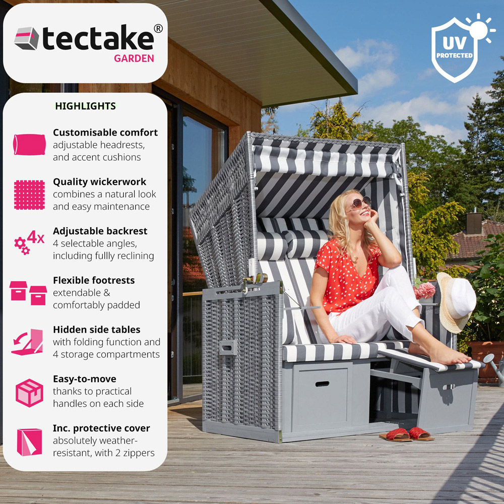 tectake Grey and White Beach Chair with Cushion Image 6