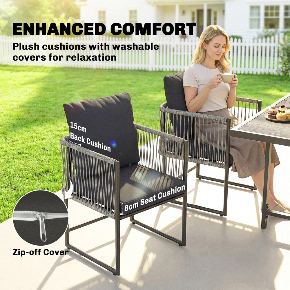 Outsunny 4 Seater Rattan Wood Effect Tabletop Garden Dining Set Black Image 7