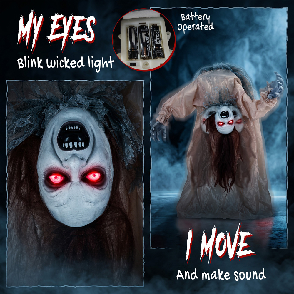 HOMCOM Light Up Animated Broken-Back Female Ghost Halloween Decoration 3.2ft Image 8