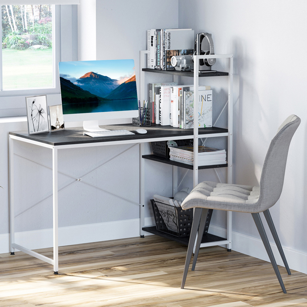 Portland Computer Desk 4 Tier Storage Black and White Image 1