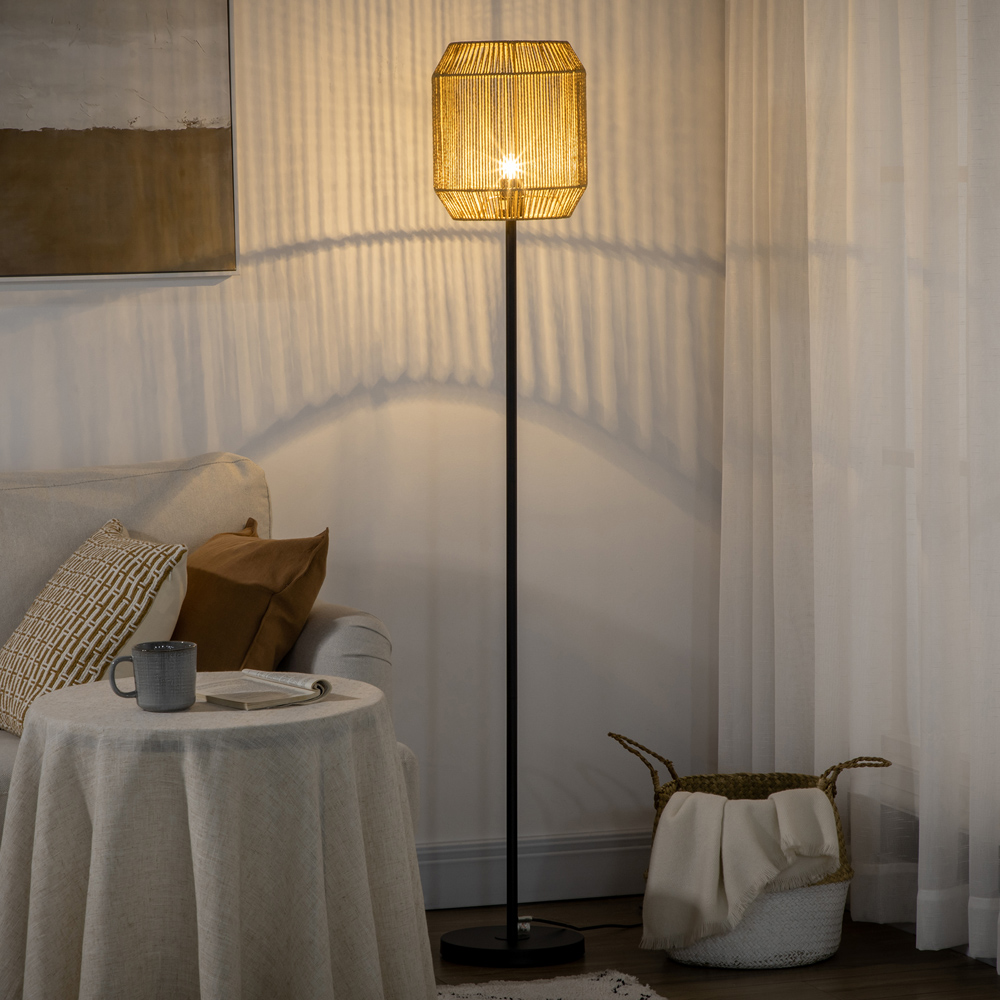 HOMCOM Farmhouse Floor Lamps with Hand Woven Rattan Lampshade Image 2