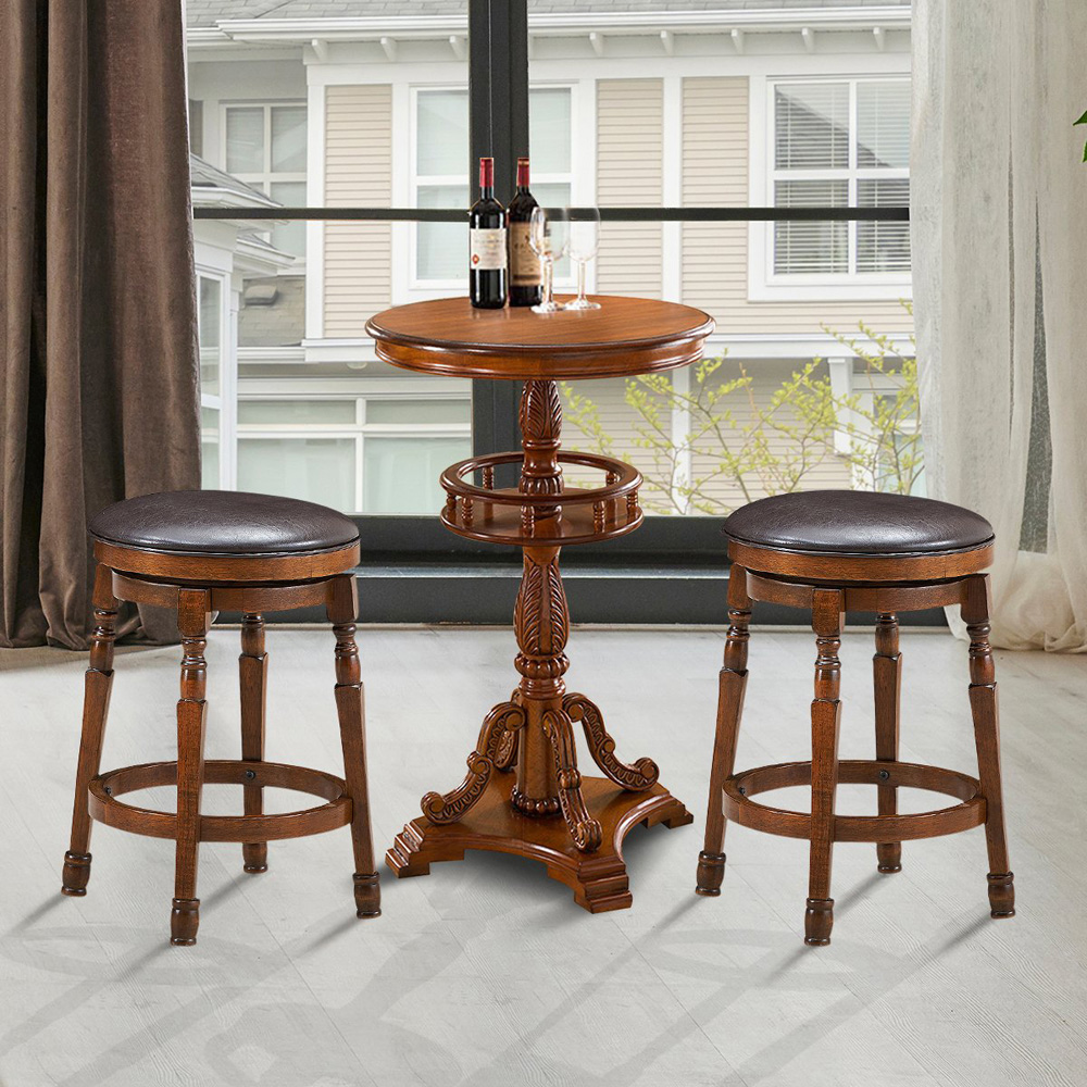 Costway PU Leather Swivel Bar Stool with Footrest Set of 2 Image 3