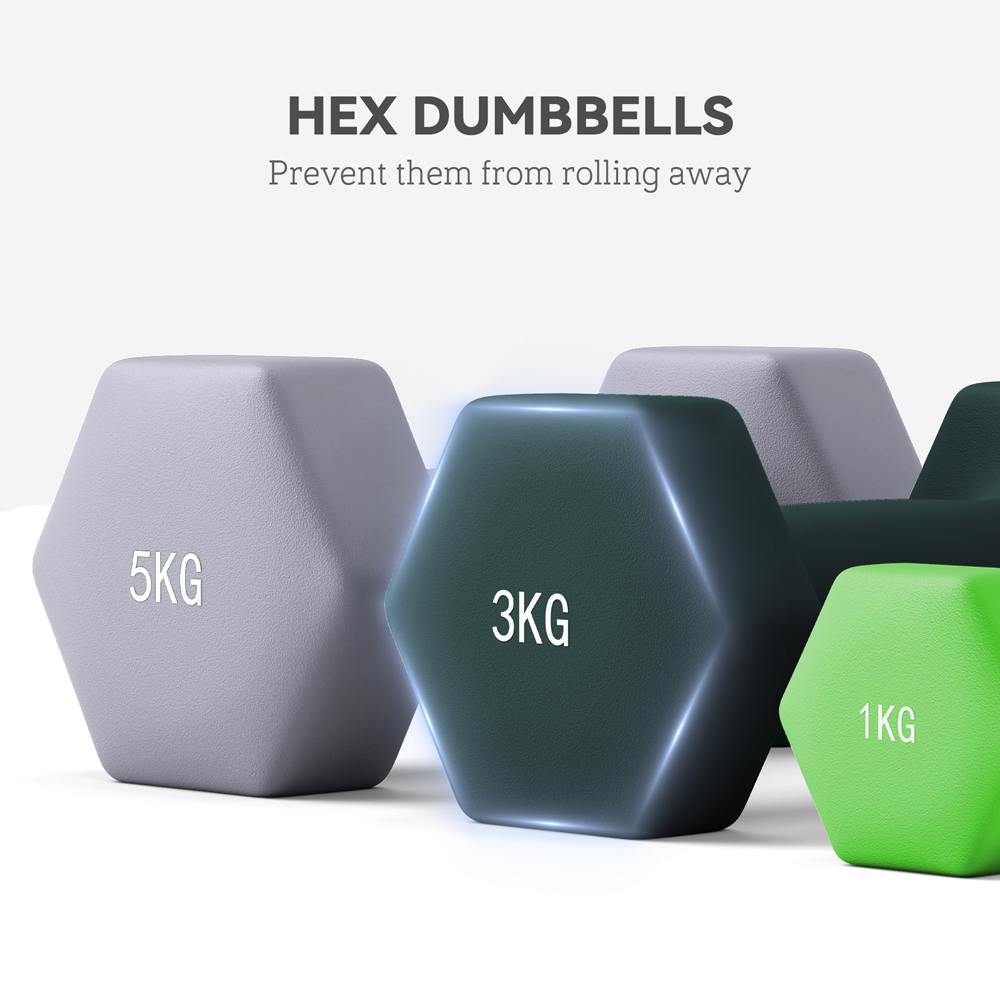 SPORTNOW Green Hex Dumbbell Set with Storage Rack 6 Pack Image 7