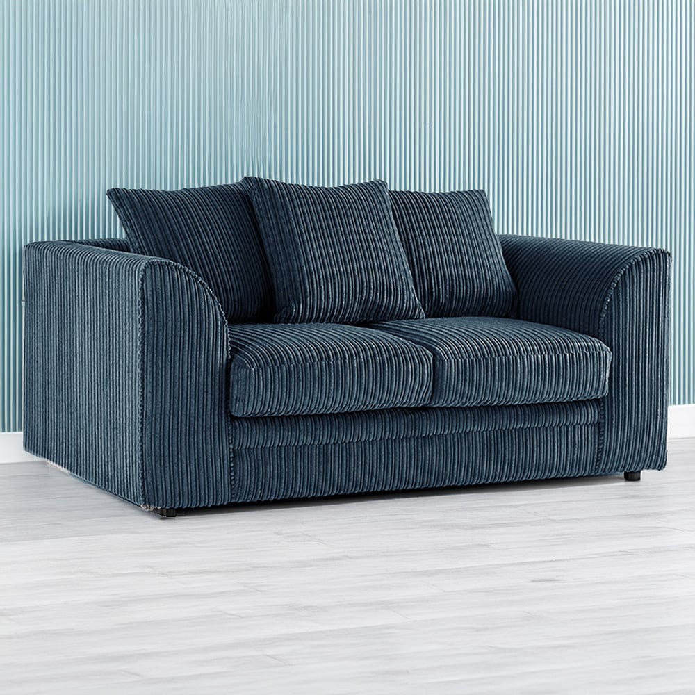 Luxor 2 Seater Navy Blue Jumbo Cord Scatter Back Sofa Image 1