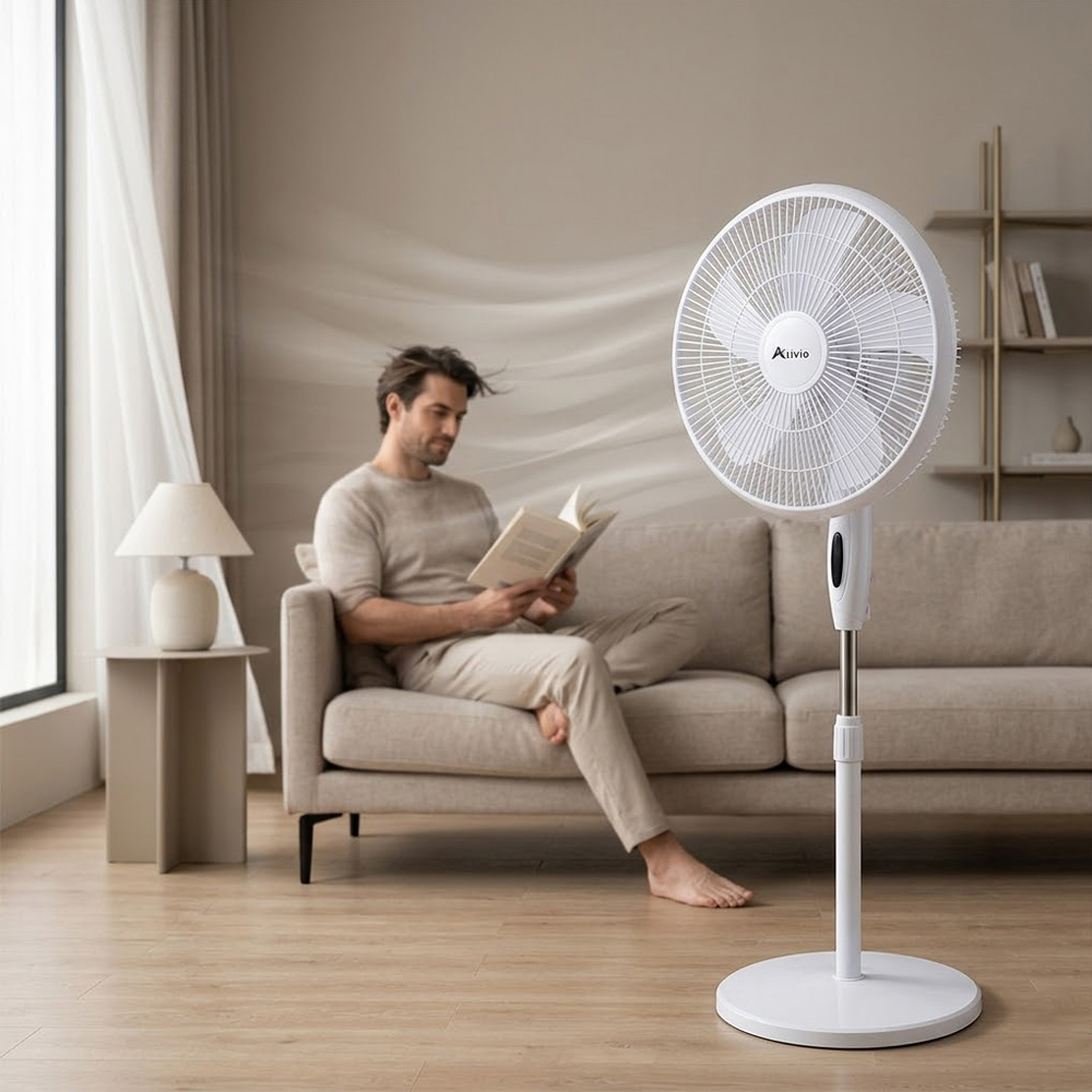 Alivio White 5 Blade Quiet Adjustable Oscillating Pedestal Floor Fan 45W Image 3